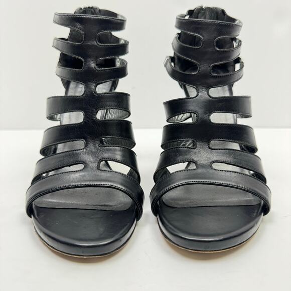 Stuart Weitzman Outing Black Leather Strappy Cage Studded Stiletto Heel Sandal - Picture 3 of 12